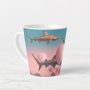 Tasse Latte Paysage onirique surréaliste avec des requins et d