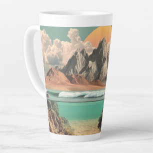 Tasse Latte Paysage surréaliste d'océan et de montagnes avec d