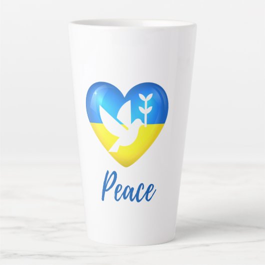 Tasse Latte Peace Dove Ukraine - Coeur du drapeau (Devant)