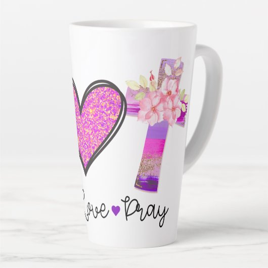 Tasse Latte Peace Love Priez (Angle droit)