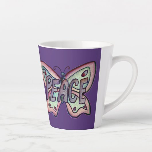 Tasse Latte Peace Word Art Purple Papillon Wing Coffee Cup (Droite)