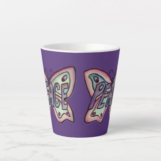 Tasse Latte Peace Word Art Purple Papillon Wing Coffee Cup (Devant)