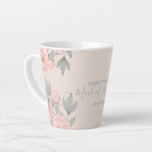 Tasse Latte Peach Peonies Sage Floral Budget Mariage (Angle gauche)