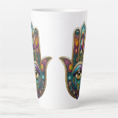 Tasse Latte Peacock Colors Hamsa w/ Gold Third Eye (Devant)