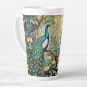 Tasse Latte Peacock Golden Turquoise Floral Jungle (Angle gauche)