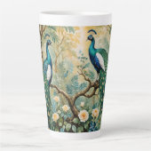 Tasse Latte Peacock Golden Turquoise Floral Jungle (Devant)