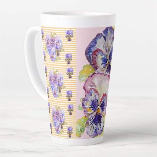 Tasse Latte Peint à la main Pansy Violet Pansies floral Latte (Angle gauche)