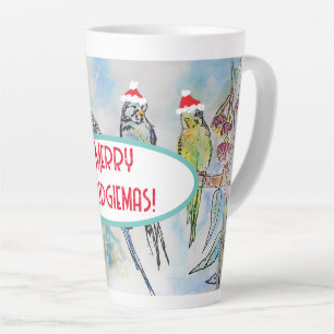 Tasse Latte Peinture à l'aquarelle de Noël de Perruche Santa B