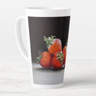 Tasse Latte Peinture à l'huile nature morte réaliste de fraise