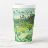 Tasse Latte peinture de vallée verte Aquarelle (Devant)