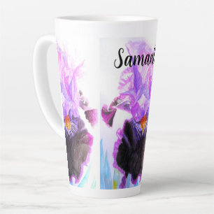 Tasse Latte Peinture florale de fleur d'Iris pourpre à l'aquar