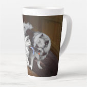 Tasse Latte Peinture Keeshond Playtime - Jolie art original ch (Angle droit)
