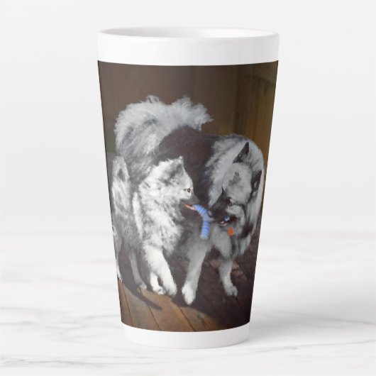Tasse Latte Peinture Keeshond Playtime - Jolie art original ch (Devant)