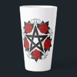 Tasse Latte Pentagramme aux roses rouges<br><div class="desc">Pentagramme noir avec motif,  décoré de fleurs,  roses rouges avec feuilles sur arrière - plan blanc. Style tatouage.</div>