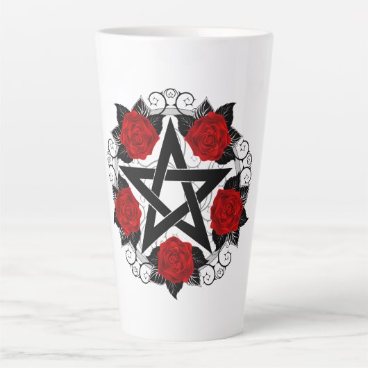 Tasse Latte Pentagramme aux roses rouges (Devant)