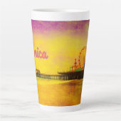 Tasse Latte Père Noël Monica Jaune et violette Votre nom (Devant)