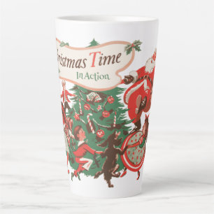 Tasse Latte Père Noël vintage et enfants dansants à Noël
