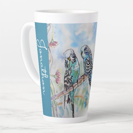 Tasse Latte Perroquets Budgies Mâles Nom (Angle gauche)