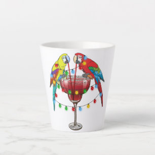 Tasse Latte Perroquets Macaw colorés buvant du rouge