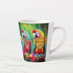 Tasse Latte Perroquets Macaw Colorés Sur La Branche-67859
