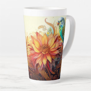 Tasse Latte Perruches bleues Folksy avec Paisley et Fleurs