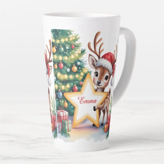 Tasse Latte Personalized Christmas Reindeer Custom Name  (Angle droit)