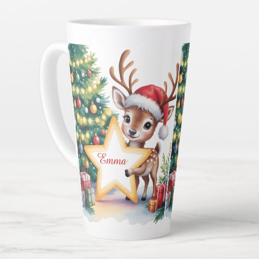 Tasse Latte Personalized Christmas Reindeer Custom Name  (Angle gauche)