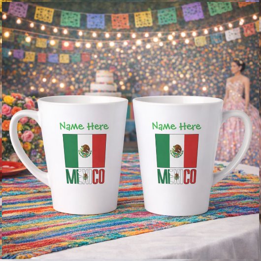 Tasse Latte Personalized Mexico Flag Name Design