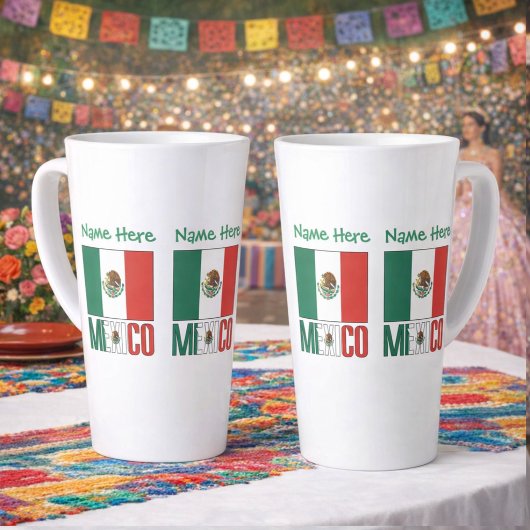 Tasse Latte Personalized Mexico Flag Name Design Large