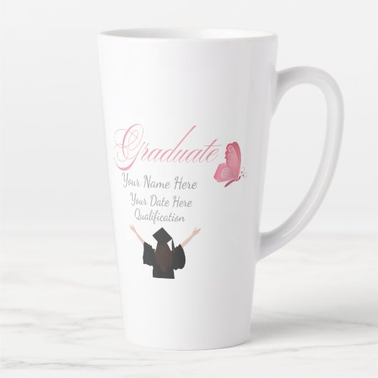 Tasse Latte Personalized Pink Graduate Gift, Custom Name  (Droite)