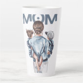 Tasse Latte Personalized Super Mom with Son and Daughter Gift (Devant)