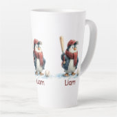 Tasse Latte Personalized Winter Penguin Baseball Kid (Angle droit)