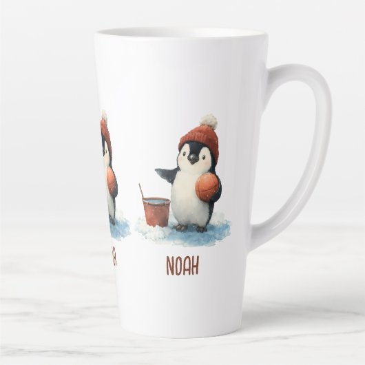 Tasse Latte Personalized Winter Penguin Basketball Kid (Droite)