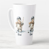 Tasse Latte Personalized Winter Penguin Hockey Kid (Angle gauche)