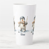 Tasse Latte Personalized Winter Penguin Hockey Kid (Devant)