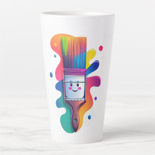 Tasse Latte Personnage de pinceau mignon avec éclaboussures de