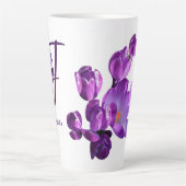 Tasse Latte Personnalisable Jessica nom fleurs pourpres boho (Devant)