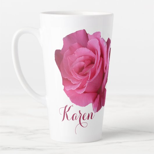 Tasse Latte Personnalisable Karen nom rose fleurs boho (Gauche)