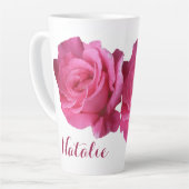 Tasse Latte Personnalisable Natalie nom rose fleurs boho (Angle gauche)