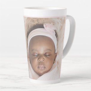 Tasse Latte Personnalisé Une Photo Statistiques Bébé Rose & Bl