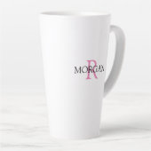 Tasse Latte Personnaliser le monogramme et le nom, rose et noi (Angle droit)