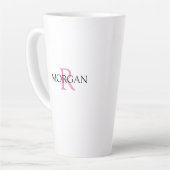 Tasse Latte Personnaliser le monogramme et le nom, rose et noi (Angle gauche)