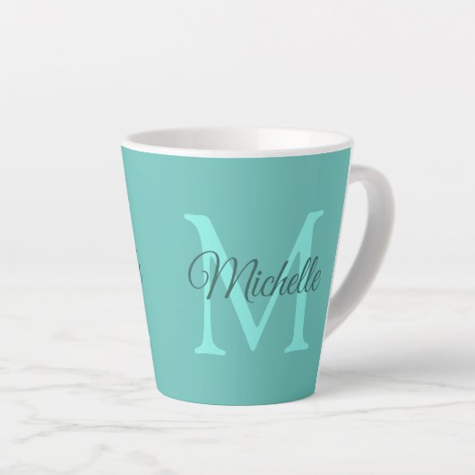 Tasse Latte Personnaliser Lumière Monogramme Turquoise Nom ini (Angle droit)