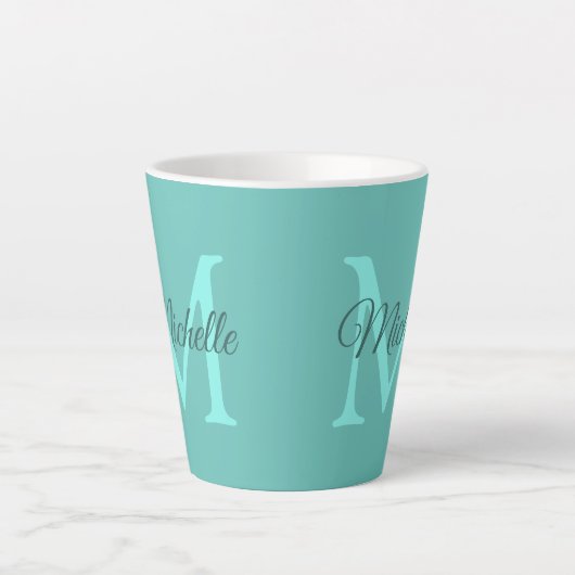 Tasse Latte Personnaliser Lumière Monogramme Turquoise Nom ini (Devant)