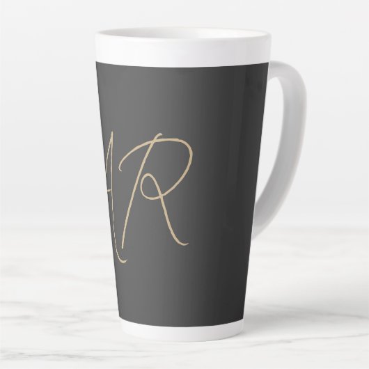 Tasse Latte Personnaliser Monogramme Gris clair Beige (Angle droit)