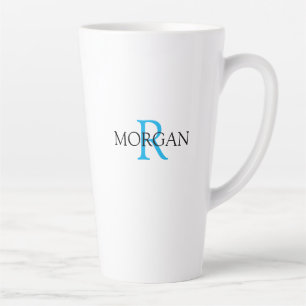 Tasse Latte Personnaliser Monogramme & Nom, Bleu Ciel & Noir