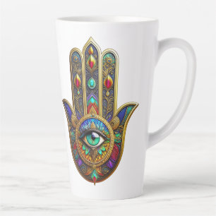 Tasse Latte Pétales de fleurs de couleur de paon Hamsa Troisiè