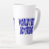 Tasse Latte Petit ami avec texte bleu (Angle droit)