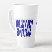 Tasse Latte Petit ami avec texte bleu (Angle gauche)