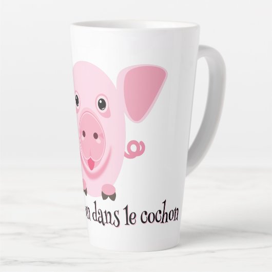 Tasse Latte Petit cochon rose heureux mignon (Angle droit)